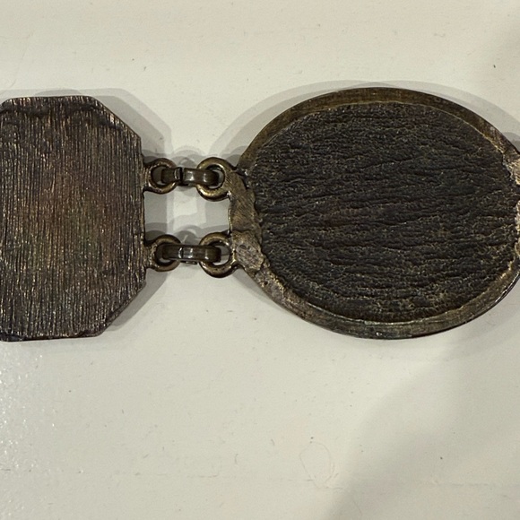 Vintage BELT Mosaic Stone Link ~ Antique Brass Octagon & Circle Boho ~ EUC - Picture 14 of 16
